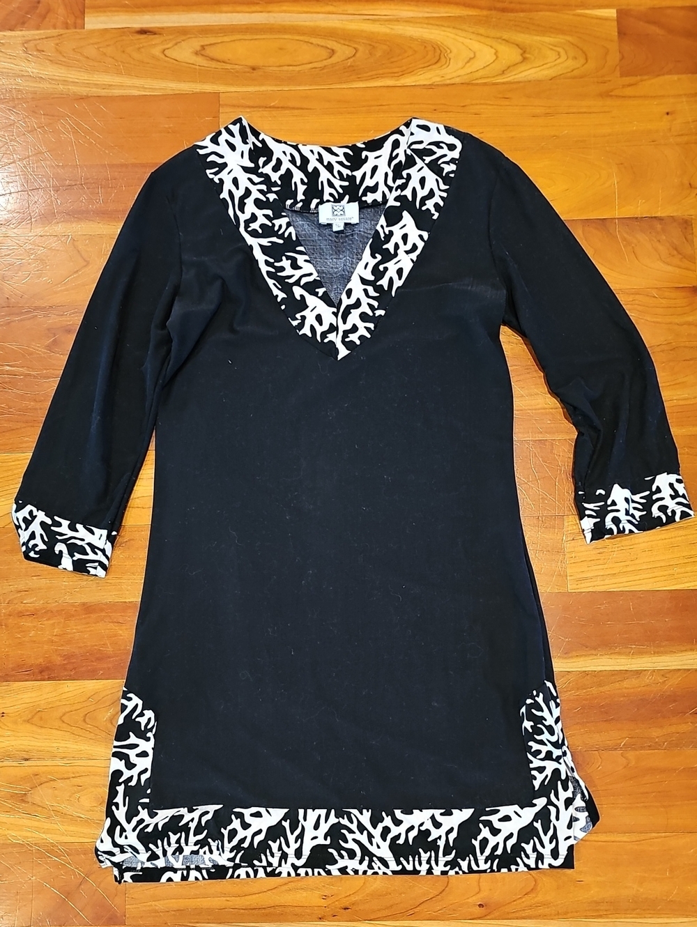 Black Tunic Swim Cover Up with White Coral Trim